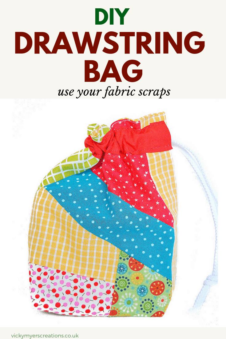 Fabric scraps as gift wrap drawstring bag tutorial VickyMyersCreations