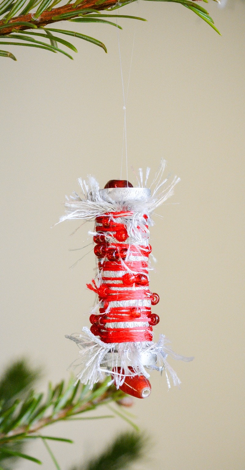 Recycle Plastic Cotton Reels Upcycled Christmas Decoration vicky