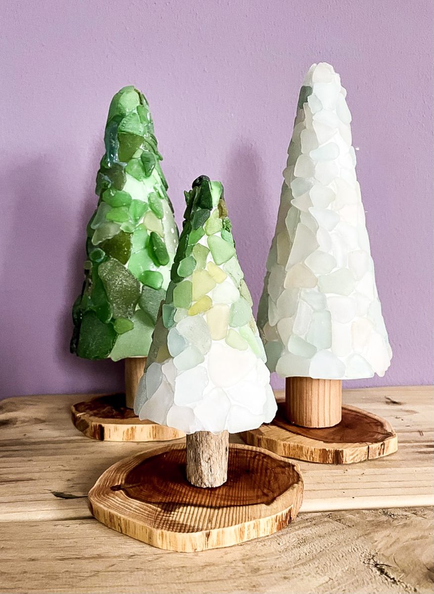 DIY Sea Glass Christmas Trees, 3 Easy steps · VickyMyersCreations