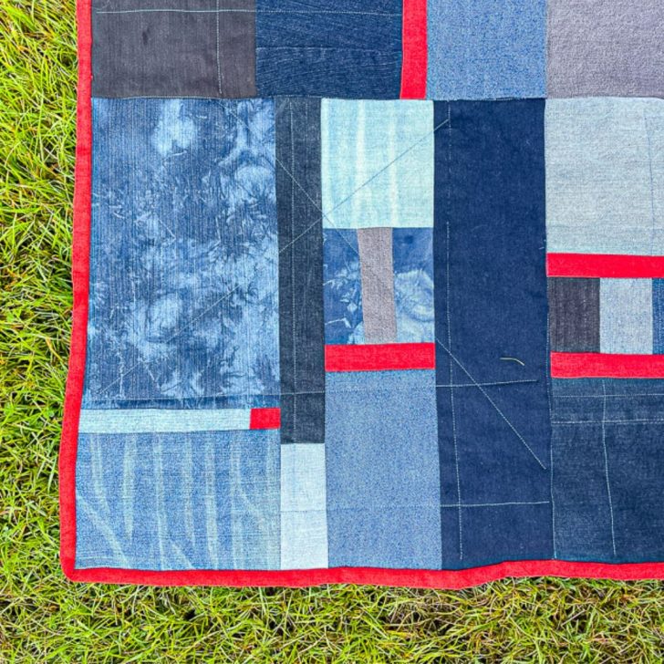 Make a fun scrap denim quilt, quilting denim as you go